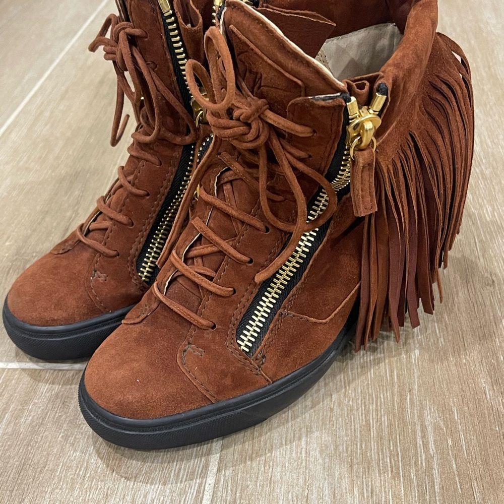 Giuseppe Zanotti Lorenz Fringe Wedge Sneakers size 37 1/2